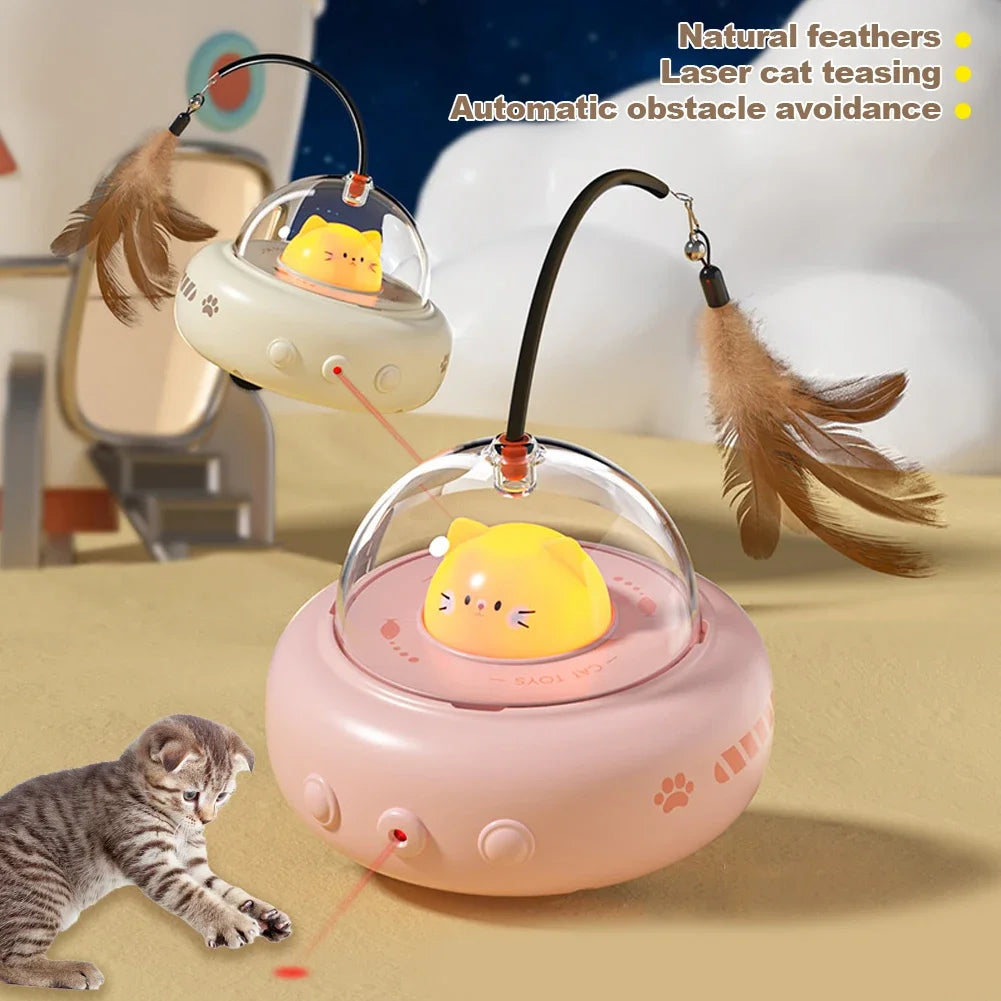 Smart Teaser Cat Toy Electric UFO Cat Teaser Stick with Bell Training Pet Toys Replaceable Feather Interactive Cat Supplies Pet Supplies Pets Products