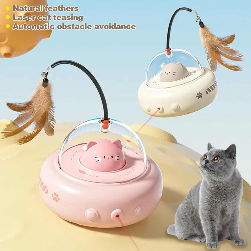 Smart Teaser Cat Toy Electric UFO Cat Teaser Stick with Bell Training Pet Toys Replaceable Feather Interactive Cat Supplies Pet Supplies Pets Products